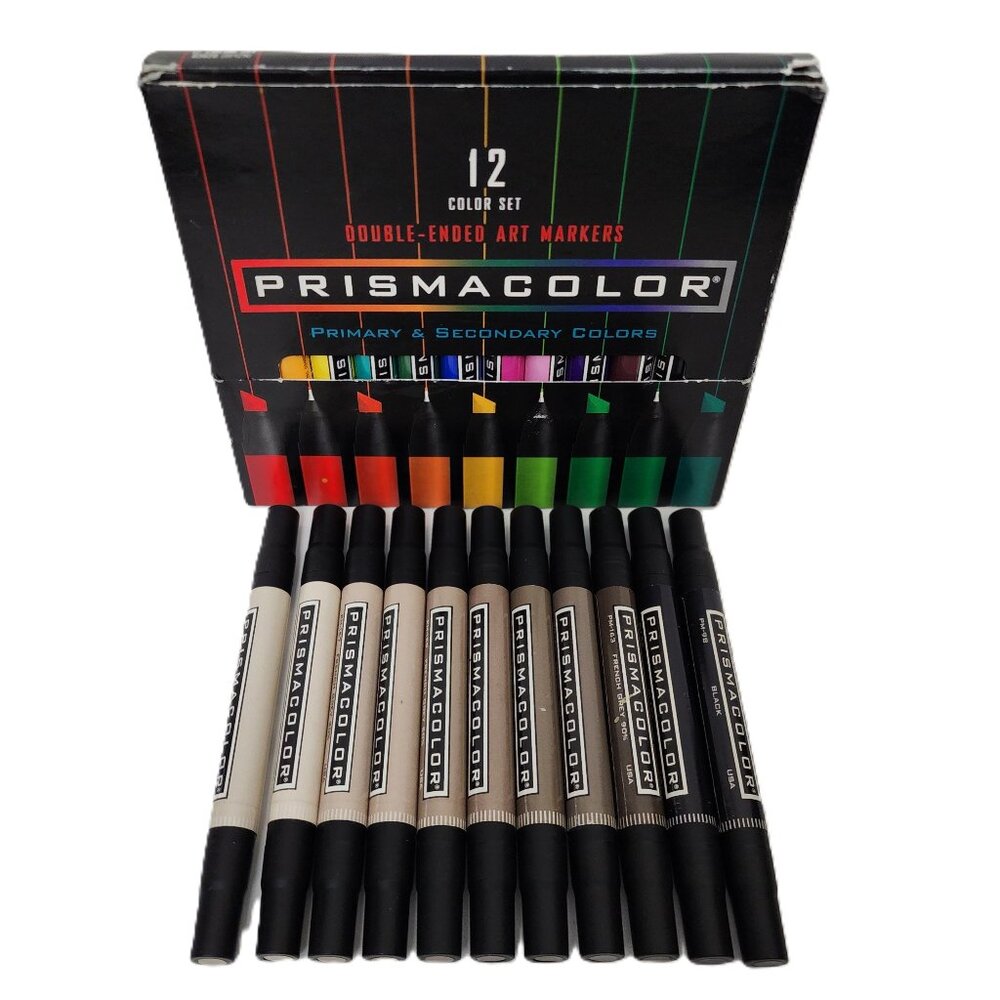 D/C Prismacolor 12 Color Dbl Ended Art Markers in StandingBox w/11 FrenchGray